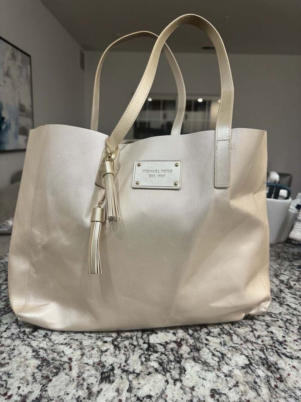 Michael Kors Metallic Gold Large Tote Shoulder Shopper Bag Textured Purse